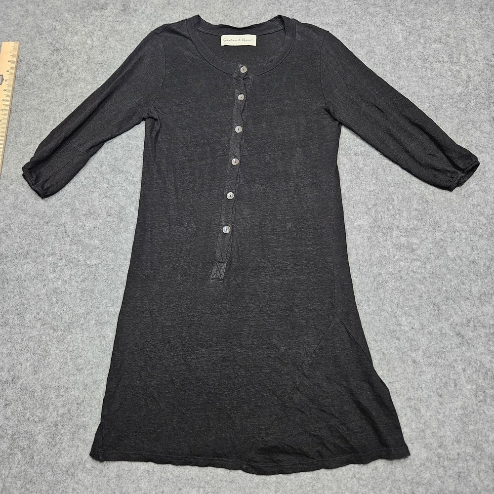 Graham & Spencer Womens Linen Long Sleeves Dress Black Size Petite Small